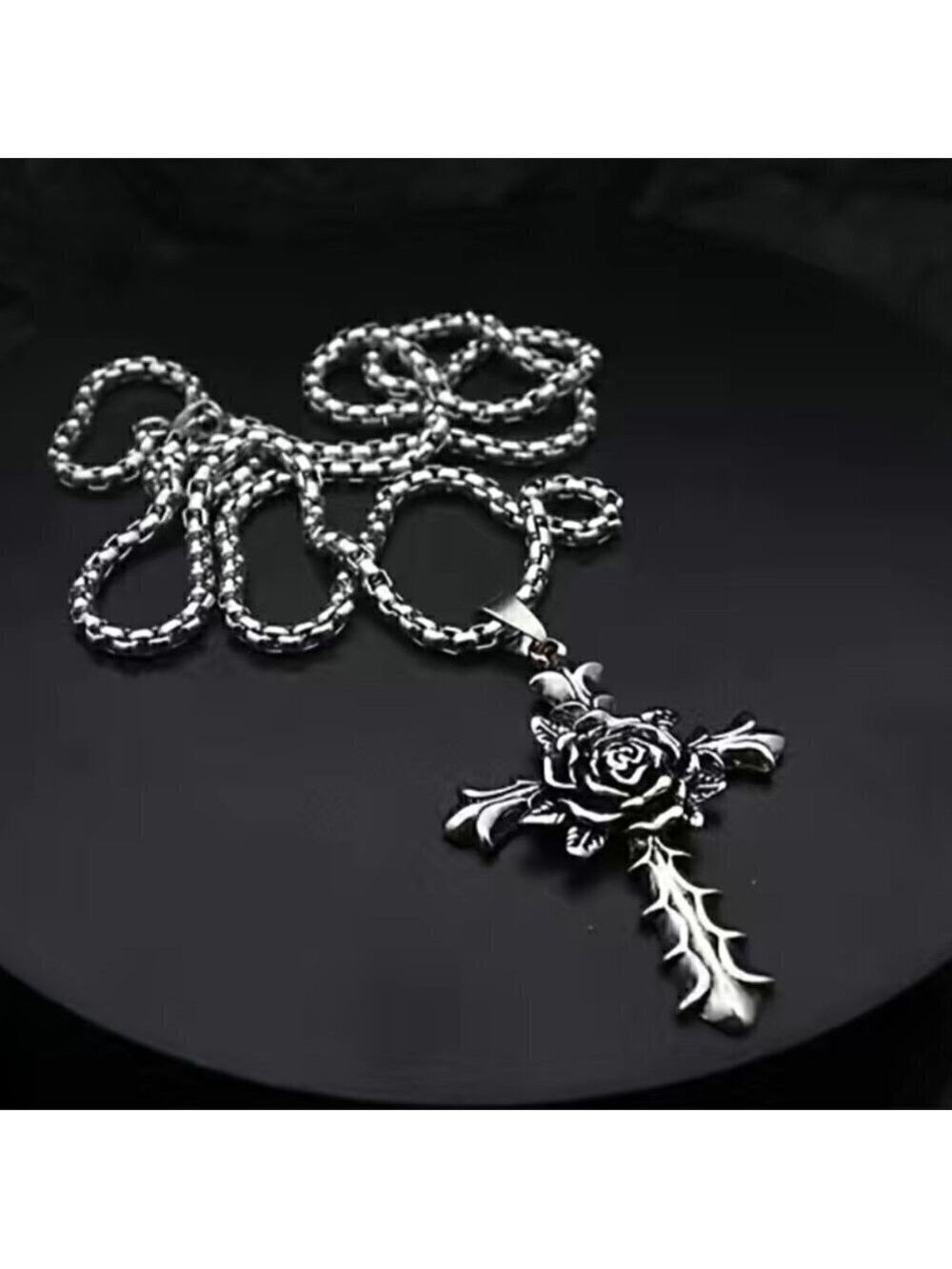 Large Cross with Rose Pendant and Necklace #1406